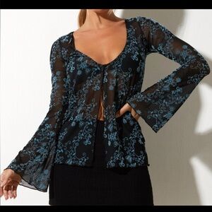 Motel Rocks Leon Cardi in Butterfly Vine Flock Blue